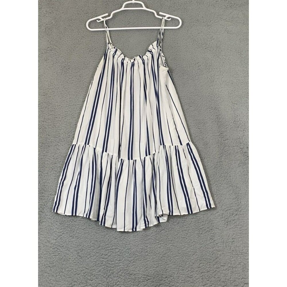 H&M Striped Ruched Tiered Mini Dress Blue Scoop Neck Sleeveless Women SIze 8